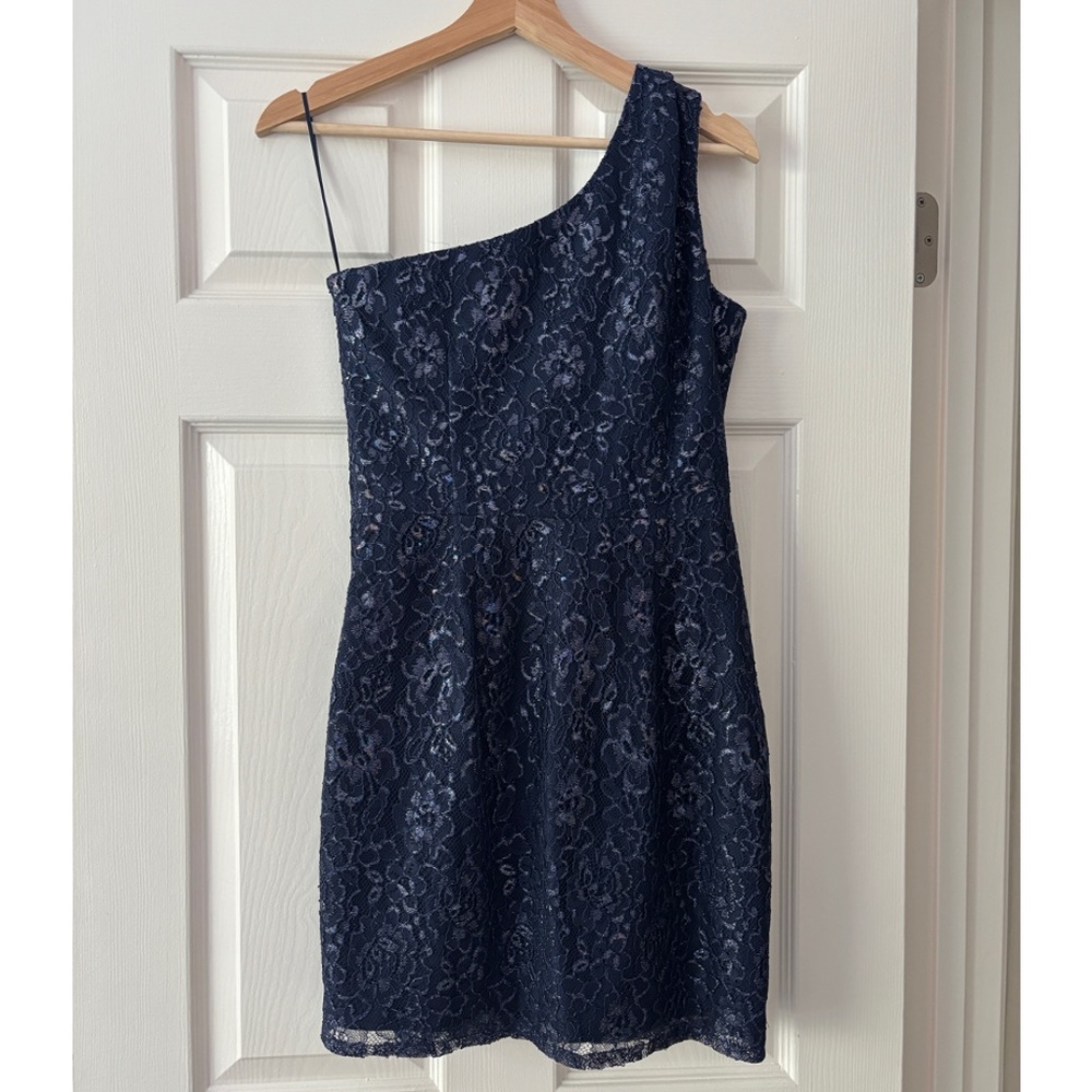 Dress the Population One-shoulder Lace Cocktail Dress - Blue Size M - Picture 6 of 13